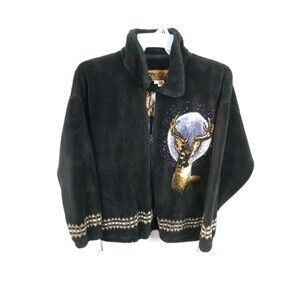Vintage Bear Ridge Outfitters Deer Black Plush Fleece Jacket Size Large